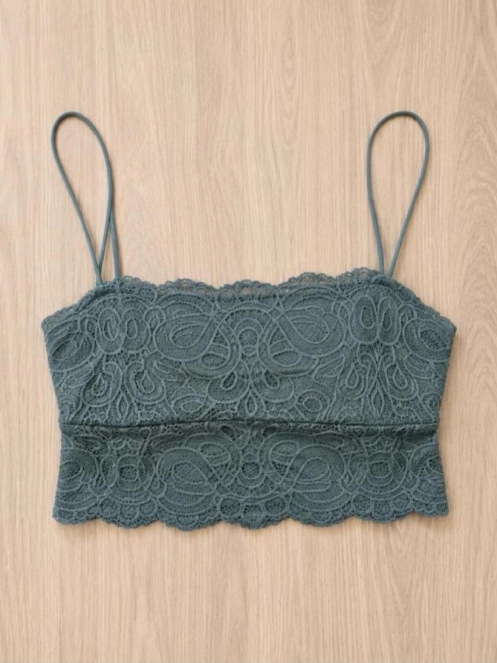 Lace Bralette Crop Top - Slate Green